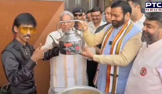 Dolly Chaiwala shares tea moment with Haryana CM Nayab Singh Saini in Gurugram | Watch Video