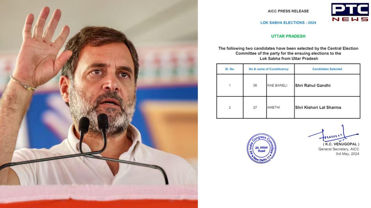 Lok Sabha Polls 2024 : Congress leader Rahul Gandhi to content from Raebareli ; KL Sharma from Amethi