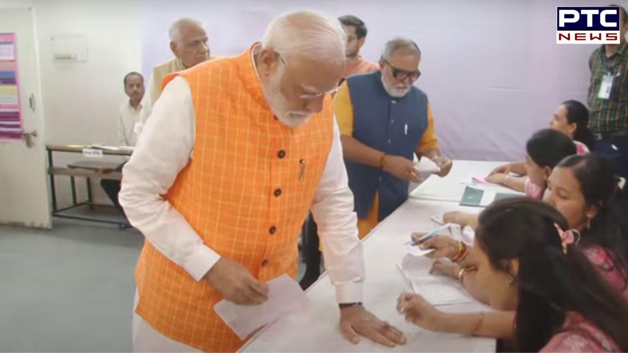 Massive crowd gathers outside voting booth as PM Modi casts vote in Ahmedabad