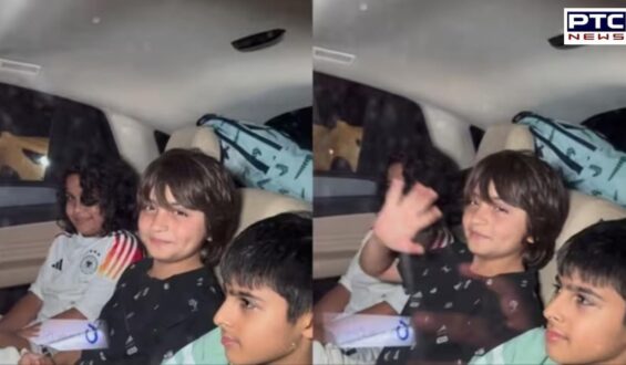 Shah Rukh Khan’s son AbRam Khan smiles and waves at paparazzi following Sohail Khan’s son’s birthday party