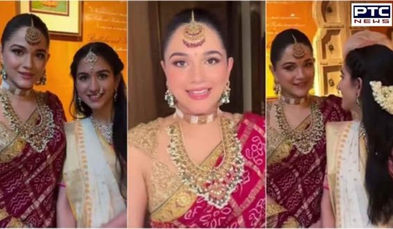 Anjali Merchant shines in traditional patola saree during graha shanti puja | Watch