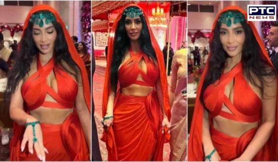 Kim Kardashian shines in emeralds on day 2 of Ambani wedding in a red dress; discover her ‘stripper heels’!