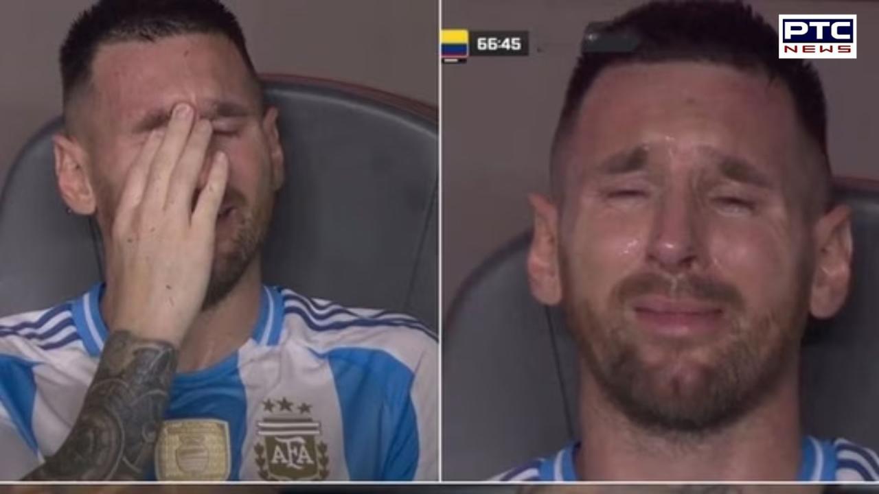 Heartbroken Lionel Messi cries and hurls boot in anger after being forced off injured during Copa America final