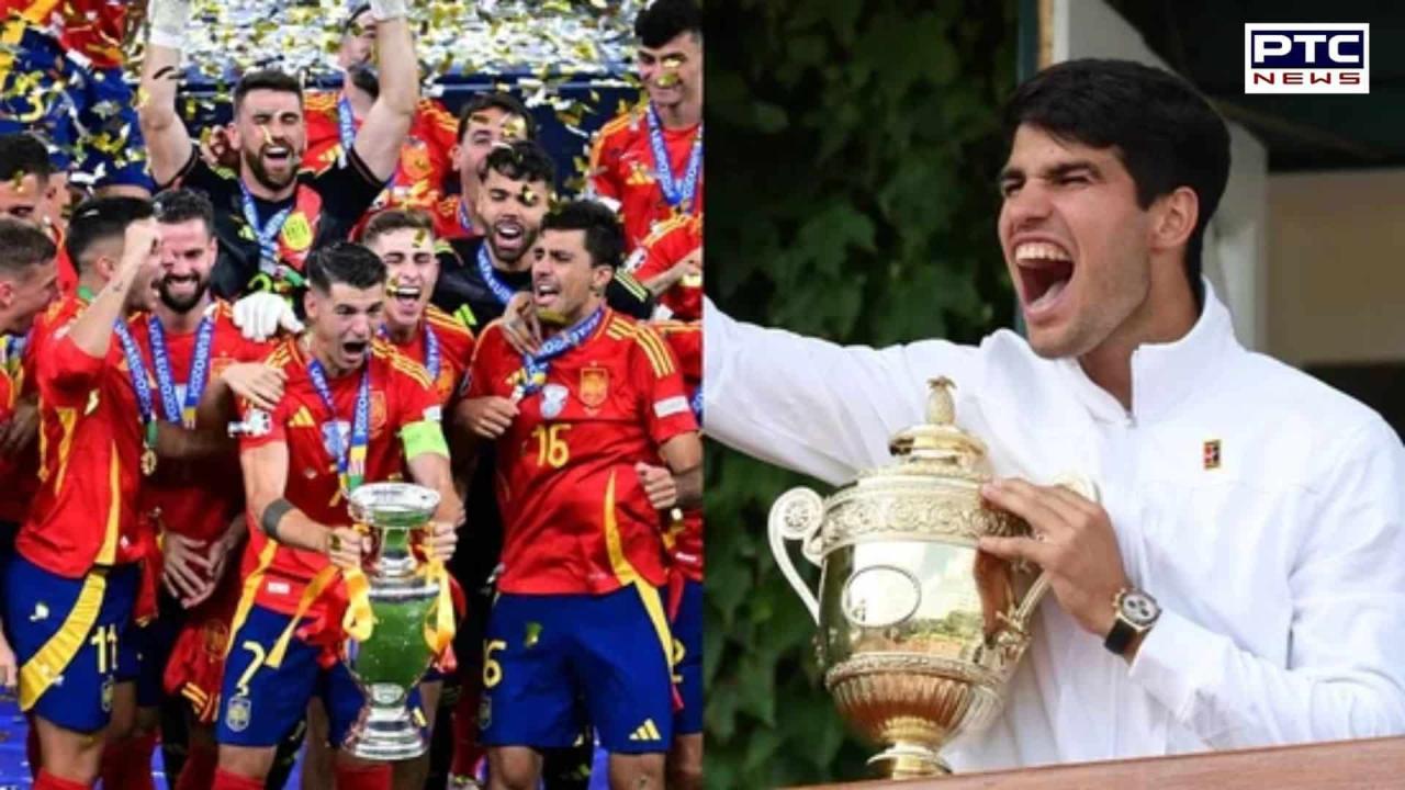 Carlos Alcaraz celebrates Spain’s Euro 2024 triumph just hours after winning his second consecutive Wimbledon title