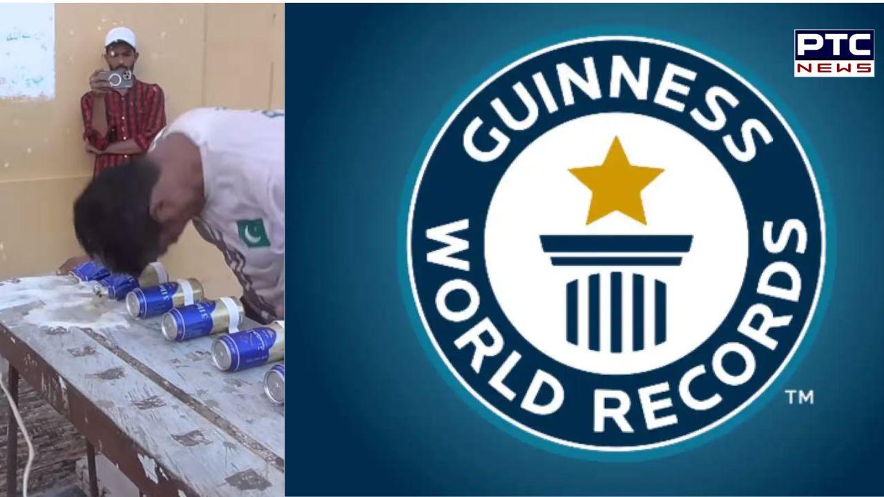 Watch: Man sets Guinness World Records for most drink cans crushed with head in 30 seconds; Netizens react