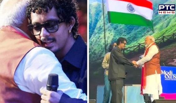 PM Modi hugs rapper Hanumankind and Khalasi star Aditya Gadhvi at ‘Modi and US’ event