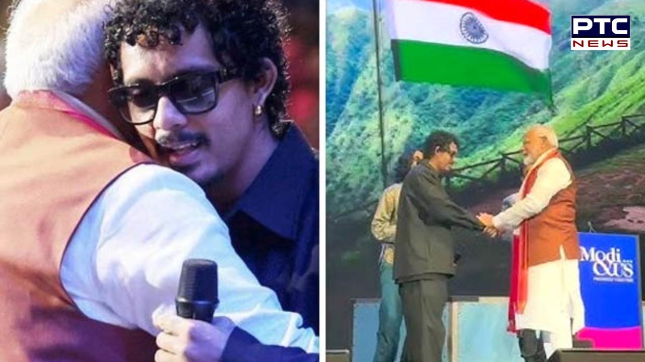 PM Modi hugs rapper Hanumankind and Khalasi star Aditya Gadhvi at ‘Modi and US’ event