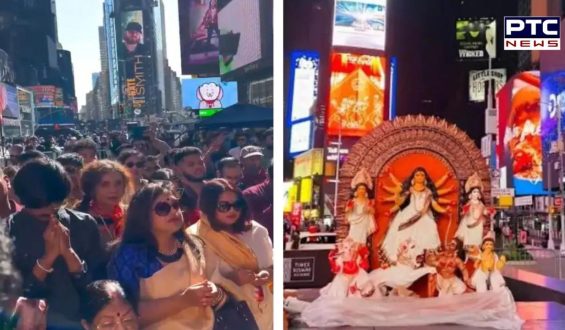 Historic first-ever Durga puja celebrations at New York’s Times Square captivate the internet