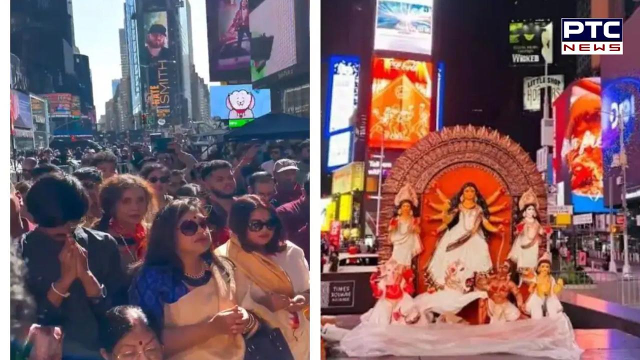 Historic first-ever Durga puja celebrations at New York’s Times Square captivate the internet